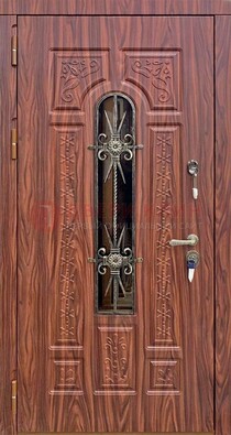 Одностворчатая железная дверь со стеклом и ковкой ДСК-126 в Шатуре