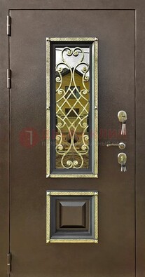 Входная дверь порошок со стеклом и ковкой для коттеджа ДСК-166 в Шатуре