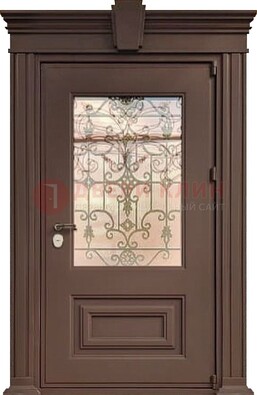 Металлическая дверь со стеклом и ковкой в классическом стиле ДСК-185 в Раменском
