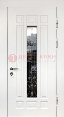 Белая стальная дверь винорит со стеклом и ковкой ДСК-191 в Шатуре