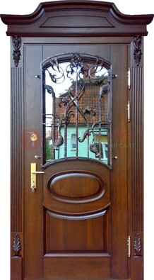 Классическая стальная дверь с Виноритом со стеклом и ковкой ДСК-208 в Липецке