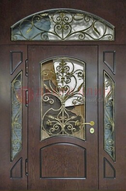 Входная дверь Винорит со стеклом и ковкой и фрамугами ДСК-213 в Шатуре