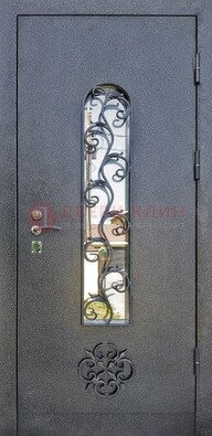 Темная стальная дверь Порошок со стеклом и ковкой ДСК-217 в Шатуре