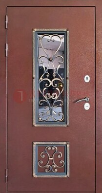 Уличная дверь Порошок со стеклом и ковкой для дома ДСК-218 в Шатуре
