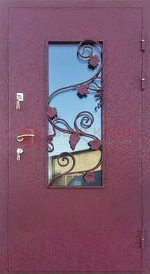 Железная дверь Порошок со стеклом и ковкой лозы ДСК-220 в Шатуре