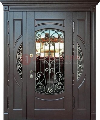 Полуторная железная дверь Винорит со стеклом и ковкой ДСК-231 в Шатуре