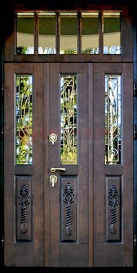 Стальная дверь Винорит со стеклом и ковкой с фрамугой ДСК-233 в Шатуре