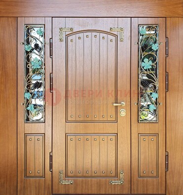 Железная дверь Винорит со стеклом и ковкой лозы ДСК-236 в Шатуре