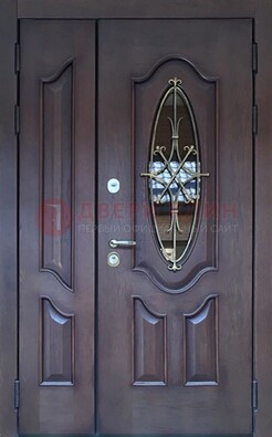 Темная металлическая дверь Винорит со стеклом и ковкой ДСК-239 в Шатуре