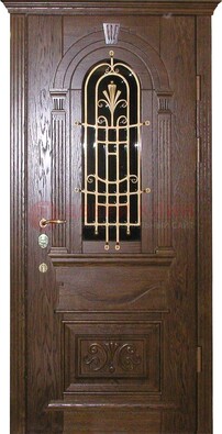 Железная дверь со стеклом и ковкой в классическом стиле ДСК-23 в Шатуре