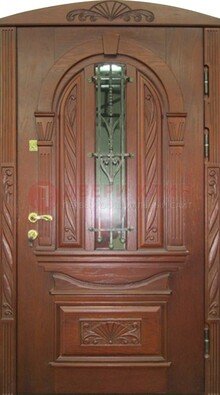 Узорная железная дверь массив со стеклом и ковкой ДСК-247 в Шатуре
