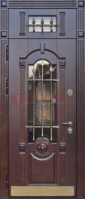 Металлическая дверь массив со стеклом и ковкой с фрамугой ДСК-249 в Шатуре