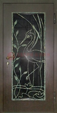 Стальная дверь Винорит со стеклом и ковкой цапли ДСК-256 в Шатуре