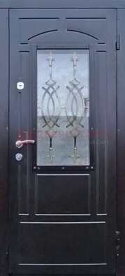 Черная уличная дверь Винорит со стеклом и ковкой ДСК-259 в Курске