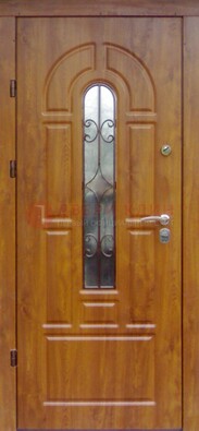 Железная дверь с Виноритом стеклом и ковкой для входа ДСК-261 в Раменском