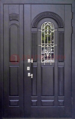 Входная дверь Винорит со стеклом и ковкой с узором ДСК-270 в Шатуре