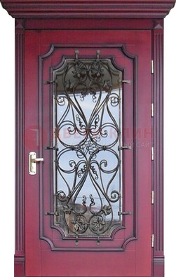 Красная стальная дверь Винорит со стеклом и ковкой ДСК-271 в Саратове