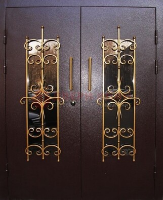 Металлическая дверь с ковкой и остеклением ДСК-49 в Шатуре