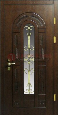 Дизайнерская металлическая дверь со стеклом и ковкой ДСК-50 в Шатуре