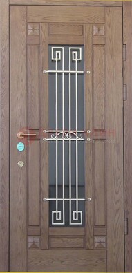Стандартная железная дверь со стеклом темным и ковкой ДСК-5 в Шатуре
