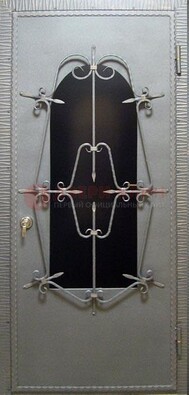 Железная дверь со стеклом и ковкой ДСК-74 для каркасного дома в Шатуре