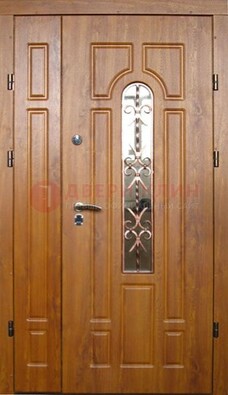 Стальная дверь со стеклом и цветной ковкой ДСК-78 для панельного дома в Шатуре