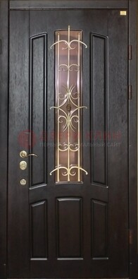 Металлическая дверь со стеклом и ковкой ДСК-79 для загородного дома в Шатуре