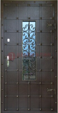 Стальная дверь со стеклом и ковкой ДСК-84 с утеплением в Шатуре