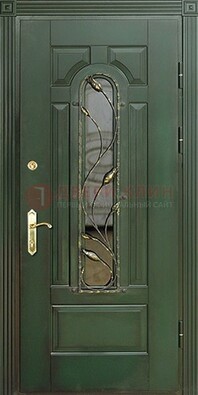Железная дверь со стеклом и ковкой ДСК-9 для офиса в Шатуре