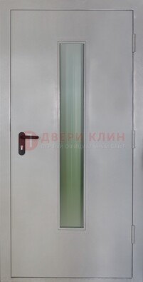 Белая металлическая техническая дверь со стеклянной вставкой ДТ-2 в Шатуре
