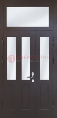 Черная тамбурная дверь со стеклянными вставками ДТМ-38 в Шатуре