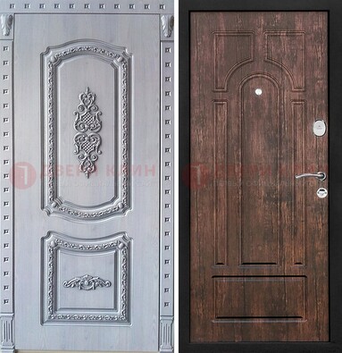Железная дверь с узором и виноритом внутри Тисненый орех ДВТ-102 в Шатуре