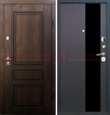 Входная дверь Итальянский орех с МДФ с черным стеклом ДМ-1199 в Шатуре