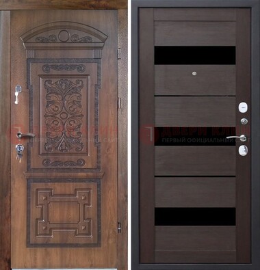 Стальная коричневая филенчатая дверь с виноритом и темной МДФ ДВТ-122 в Шатуре
