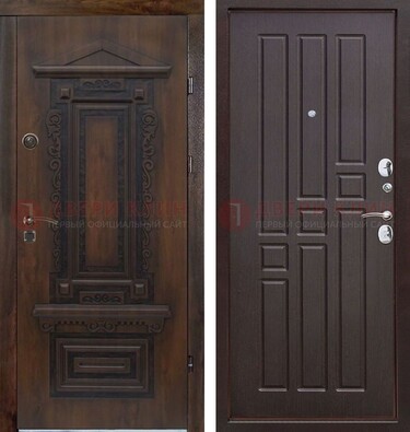 Железная коричневая уличная дверь с виноритом и МДФ Шоколад ДВТ-124 в Шатуре