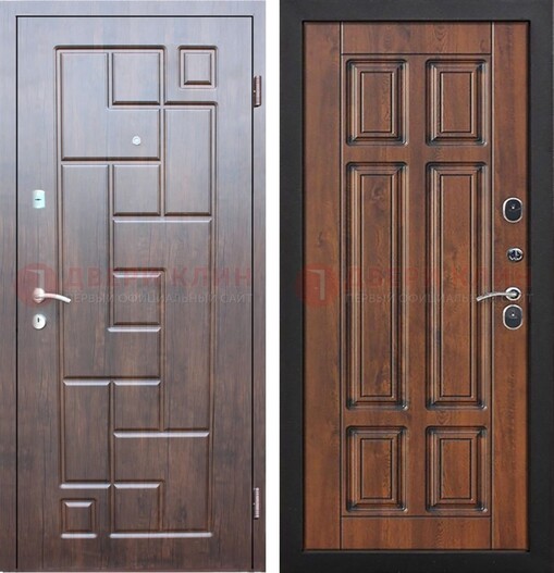 Металлическая коричневая дверь с виноритом и филенкой ДВТ-137