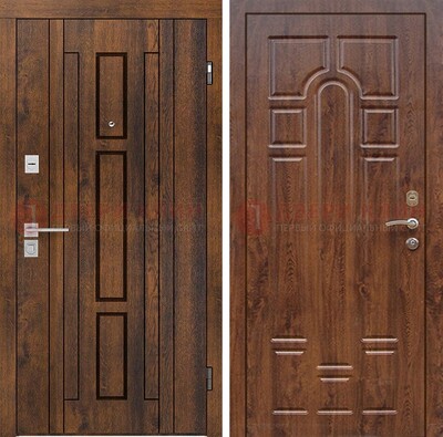 Стальная коричневая дверь с МДФ и коричневой МДФ внутри ДМ-1388 в Мурино