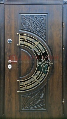 Металлическая филенчатая дверь с виноритом и стеклом ДВТ-144 в Шатуре