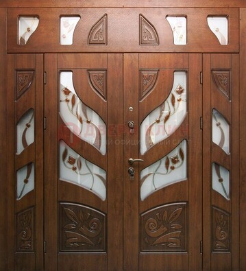 Элитная двухстворчатая дверь с витражным стеклом ДВТ-173 в Шатуре