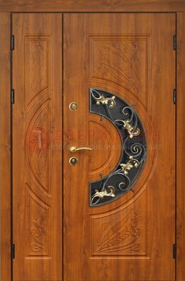 Входная дверь цвета золотой дуб с виноритом и ковкой ДВТ-176 в Лыткарино
