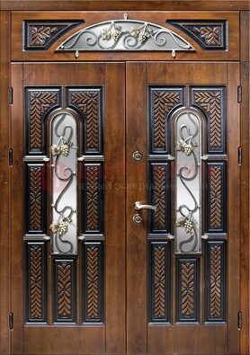 Входная двухстворчатая дверь с виноритом и ковкой ДВТ-183 в Шатуре