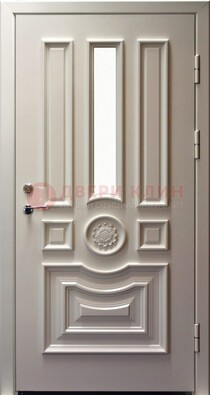 Белая уличная дверь с виноритом и стеклом ДВТ-201 в Шатуре