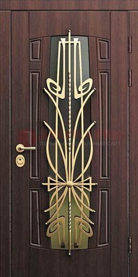 Железная темная дверь с виноритом и МДФ со стеклом ДВТ-86 в Шатуре