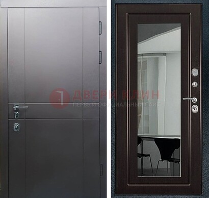 Входная дверь с порошковым напылением Темное серебро c МДФ Венге с зеркалом ДЗ-108 в Мурманске