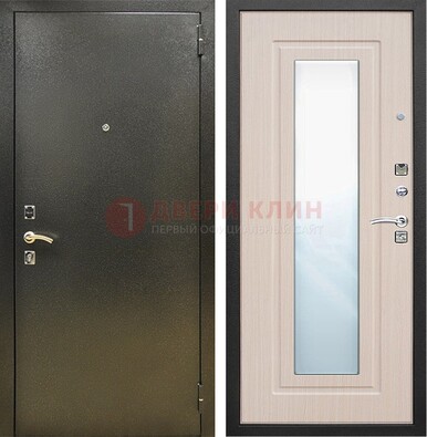 Входная темная дверь c порошковым покрытием и МДФ Белый дуб и зеркалом ДЗ-112 в Шатуре