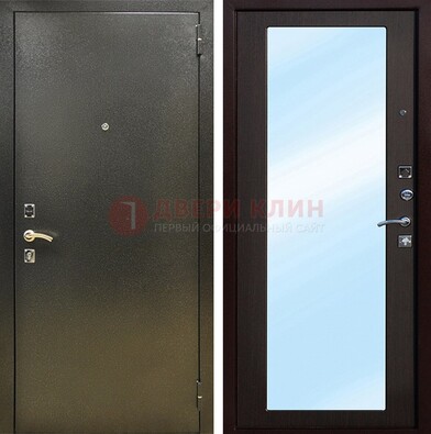 Входная темно-серая дверь c порошковым покрытием и МДФ с зеркалом ДЗ-114 в Шатуре