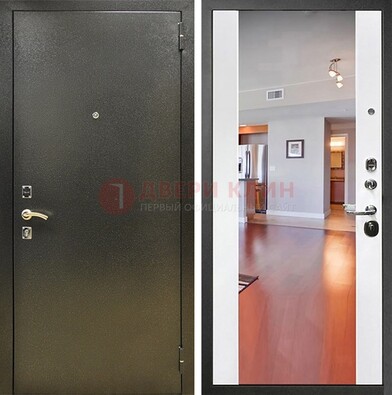 Входная темно-серая дверь c порошковым покрытием и Белой МДФ с зеркалом ДЗ-115 в Шатуре