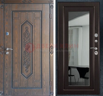 Уличная коричневая дверь c виноритом и МДФ Венге с зеркалом ДЗ-116 в Шатуре