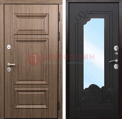 Входная коричневая дверь с зеркалом МДФ Венге ДЗ-127 в Челябинске