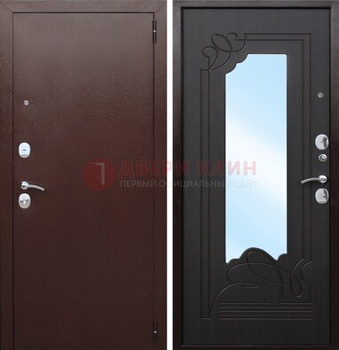 Коричневая стальная дверь с зеркалом ДЗ-18 в Шатуре